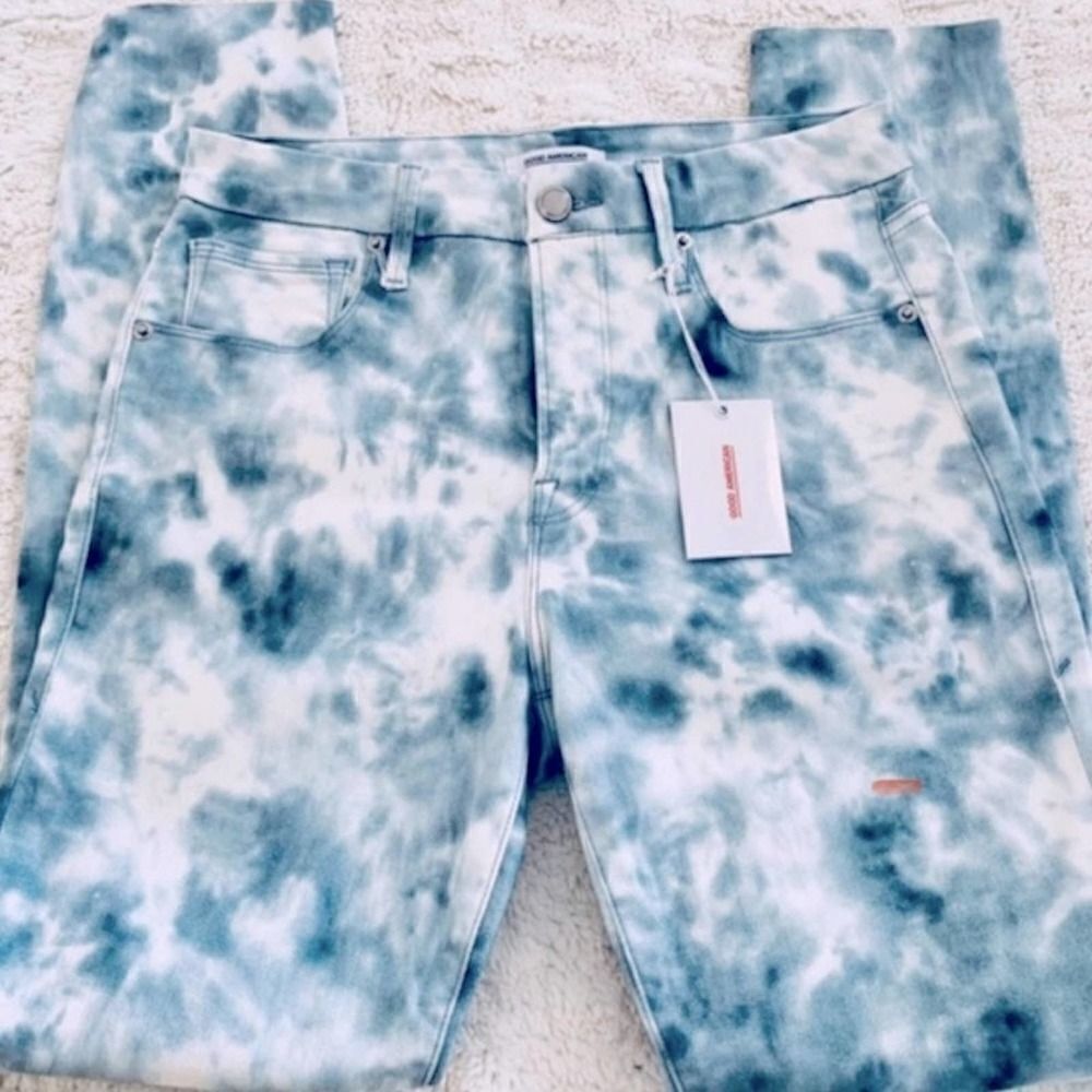 Good American Blue Cloud Tie Dye Plus Stretch High Rise Jeans 22
